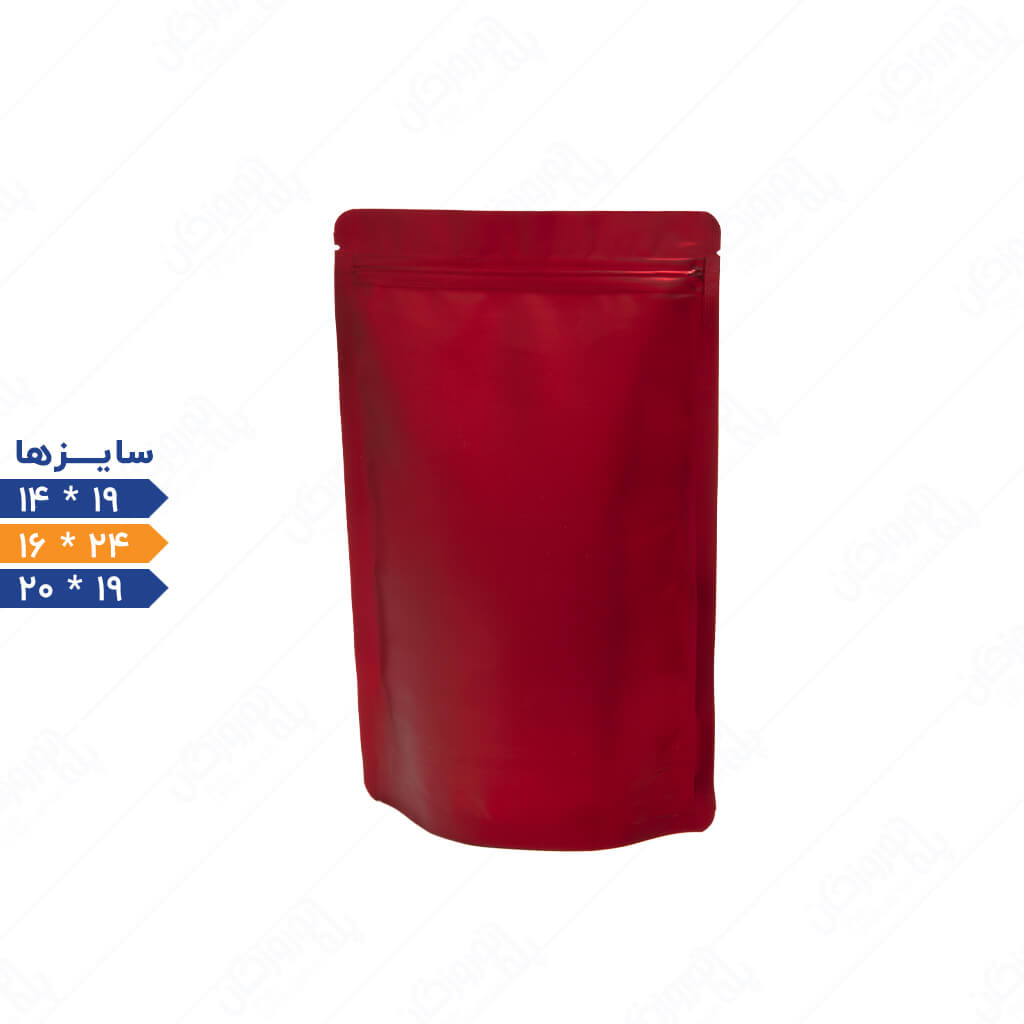 پاکت ایستاده زیپ دار قرمز درباری مات پاکت ایستاده زیپ دار قرمز مات